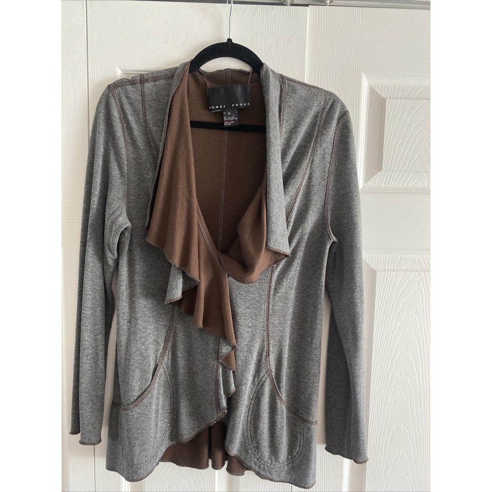 Yansi Fugel Womens Medium Gray Brown Cardigan Sweater Reversible